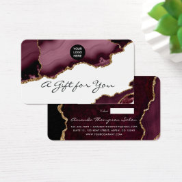 Certificado de regalo de piedra ágata Burgundy y G