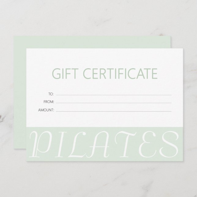 Certificado de regalo de Pilates verdes modernos d (Anverso / Reverso)