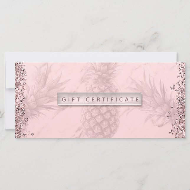 Certificado de regalo de piña Purpurina de oro ros (Anverso)