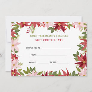 Certificado de regalo de Poinsettia Rojo Floral Wa