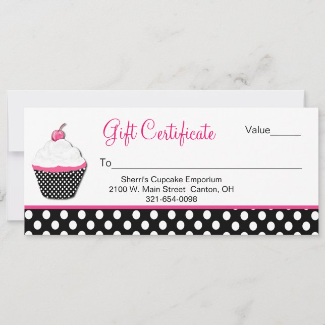 Certificado de regalo de Polka Dot y Cupakes Busin (Anverso)