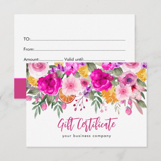 Certificado de regalo de primavera de flores silve (Anverso / Reverso)