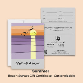Certificado de regalo de puesta de sol en la playa