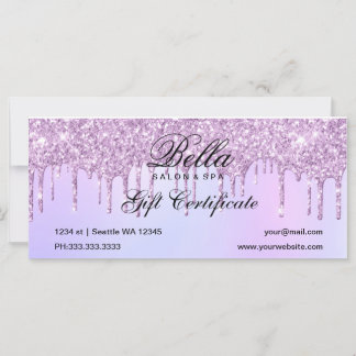 Certificado de regalo de Purple Glitter Drip Salon