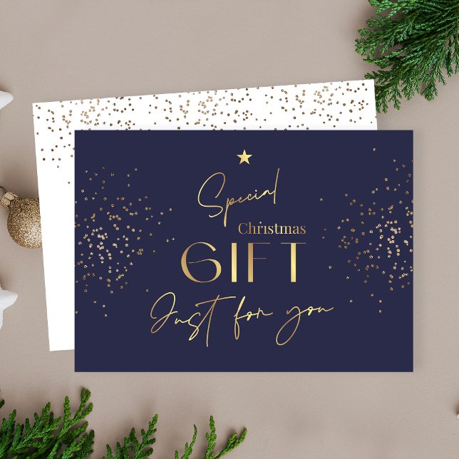 Certificado de regalo de Purpurina de oro azul de  (Navy & gold holiday gift voucher, perfect to use a Christmas gift voucher for clients or loved ones)