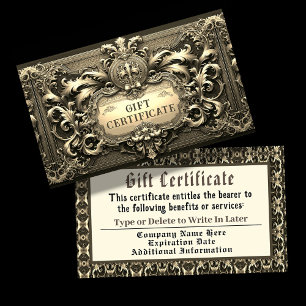 Certificado de regalo de regalías de oro
