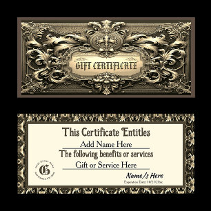Certificado de regalo de regalías de oro