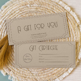 certificado de regalo de regalo de logotipo marrón