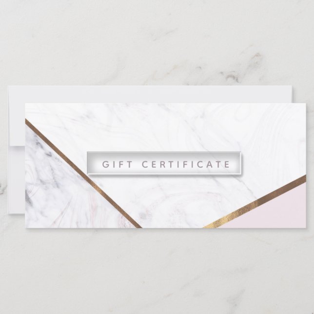 Certificado de regalo de Rosa Gold Marble Swirl y  (Anverso)