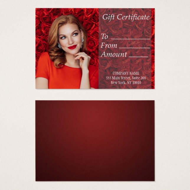 Certificado de regalo de Rosas de Chica rojo (Anverso y reverso)