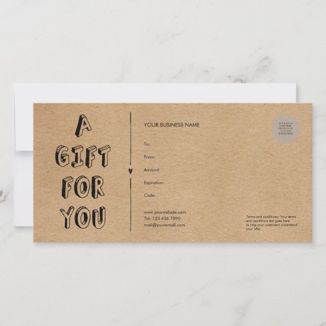 Certificado de regalo de Rustic Kraft, un regalo p (Anverso)