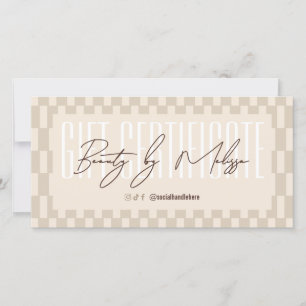 Certificado de regalo de salón beige pastel retro 