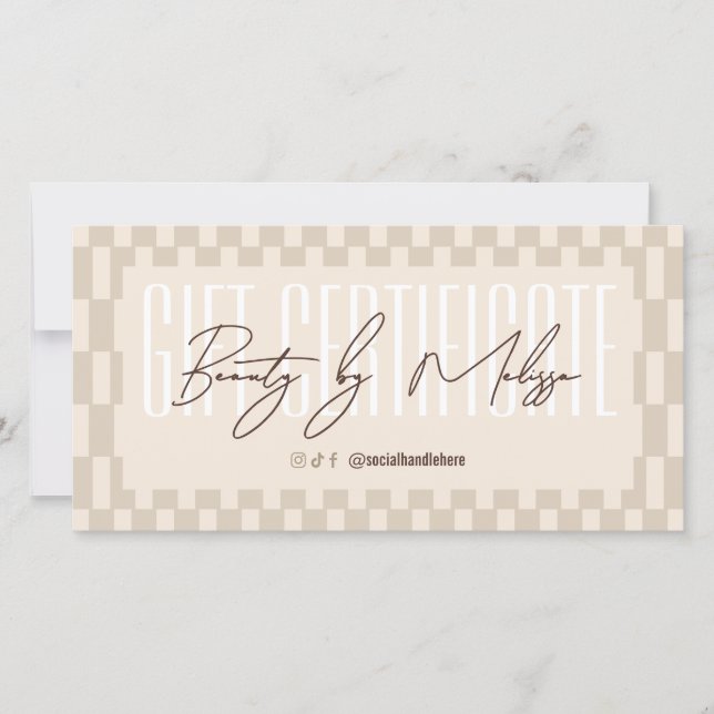 Certificado de regalo de salón beige pastel retro  (Anverso)