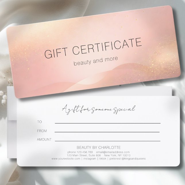Certificado de regalo de salón con gradiente de br (Blush Gold Glow Gradient Salon Gift Certificate)