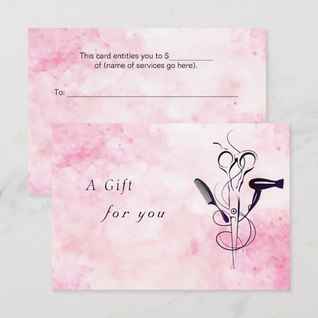 Certificado de regalo de Salón de Belleza Acuarela (Anverso / Reverso)