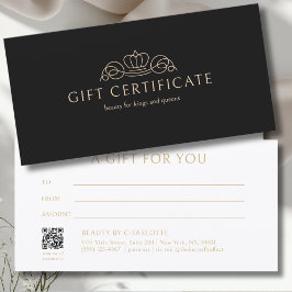 Certificado de regalo de salón de coronas elegante