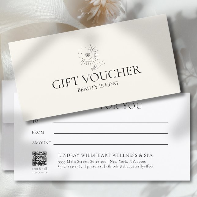 Certificado de regalo de salón de estrellas de man (Moon Eye Hand Stars Salon Beige White Gift Certificate
)