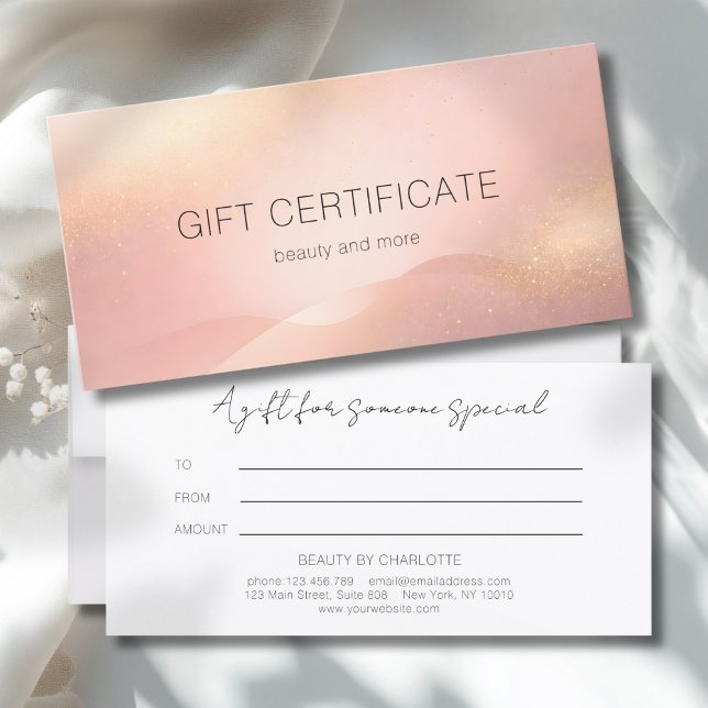 Certificado de regalo de salón de gradiente de bri (Blush Gold Glow Gradient Custom Salon Gift Certificate)