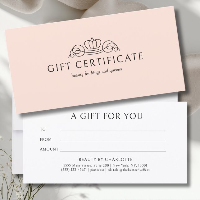 Certificado de regalo de salón de melocotón corona (Elegant Crown Salon Peach Gift Certificate)