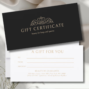 Certificado de regalo de salón Elegant Crown negro