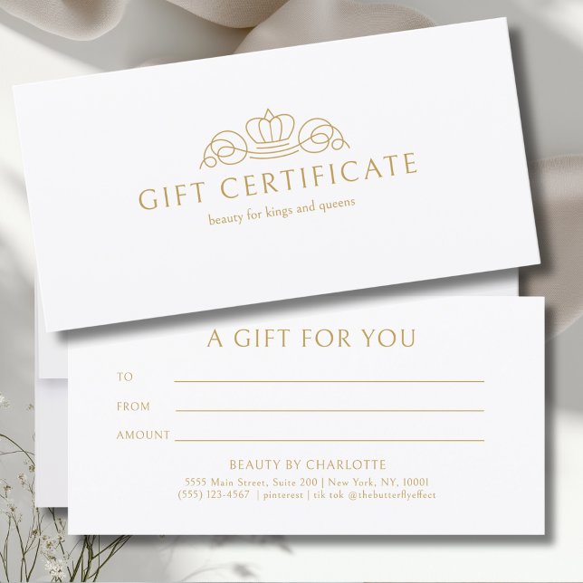 Certificado de regalo de salón Elegant Crown White (Elegant Crown Salon White Gift Certificate)