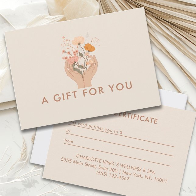 Certificado de regalo de salón floral celestial (Celestial Floral Beige Broen Boho Salon Business Gift Certificate)