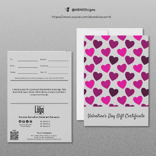 Certificado de regalo de San Valentín feliz y mode