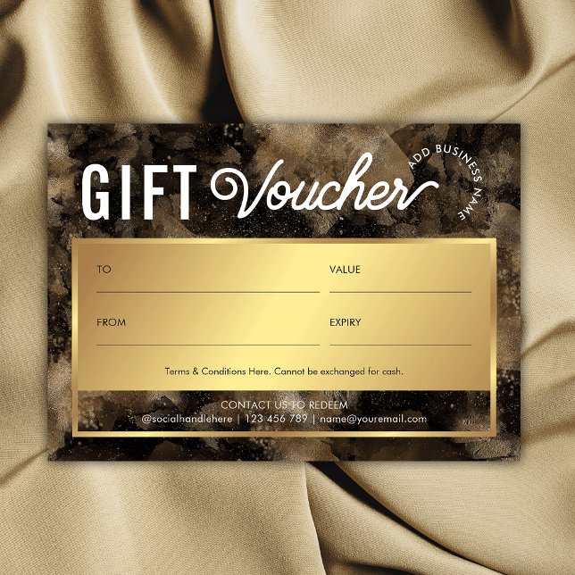 Certificado de regalo de Spa acuarela Purpurina de (Elegant faux gold glitter business gift certificate with trendy fonts and space for your details)
