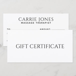 Certificado de regalo de terapeuta de masaje simpl