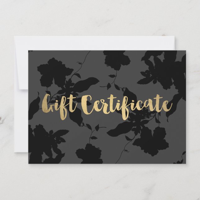 Certificado de regalo de texto de oro floral negro (Anverso)