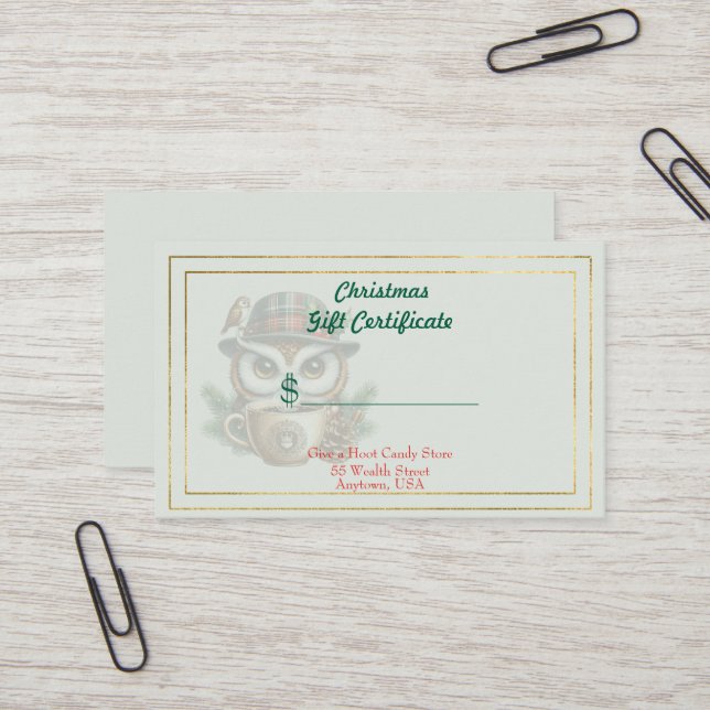 Certificado de regalo de tienda de dulces de Navid (Anverso/Reverso In Situ)