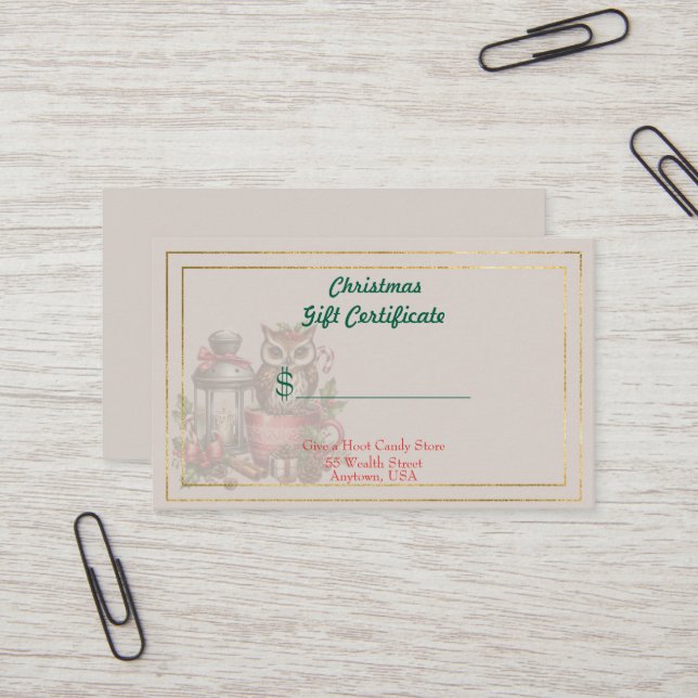 Certificado de regalo de tienda de dulces de Navid (Anverso/Reverso In Situ)