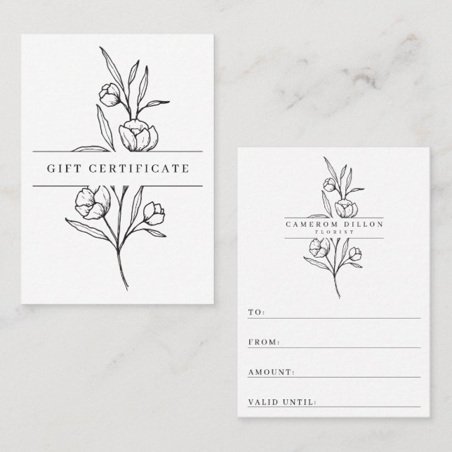 Certificado de regalo de tienda de flores floridas (Anverso / Reverso)