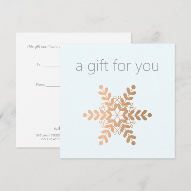 Certificado de regalo de vacaciones de copo de nie (Anverso / Reverso)