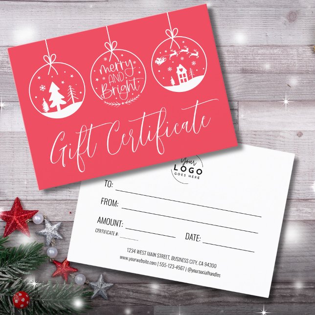 Certificado de regalo de vacaciones de Navidades r (Red Christmas Holiday Business Gift Certificate)