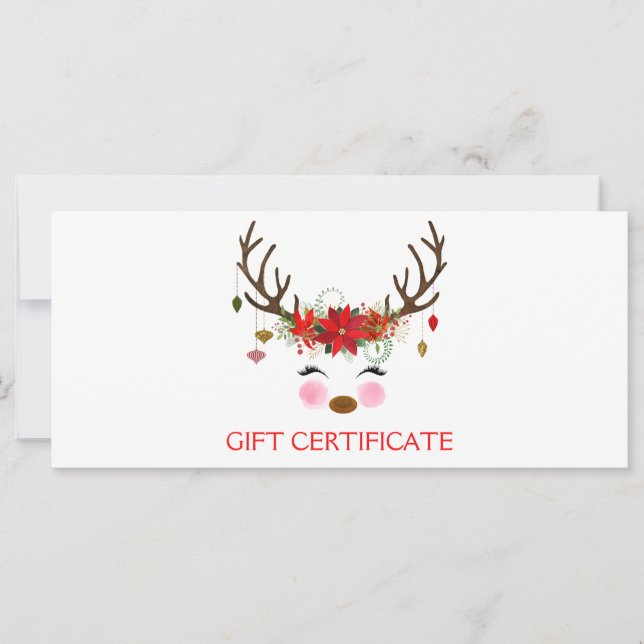 Certificado de regalo de vacaciones de reno floral (Anverso)