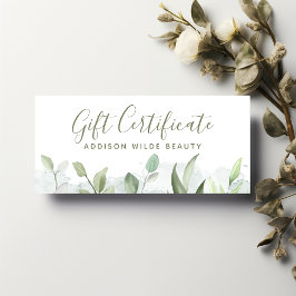 Certificado de regalo de vegetación acuarela rústi