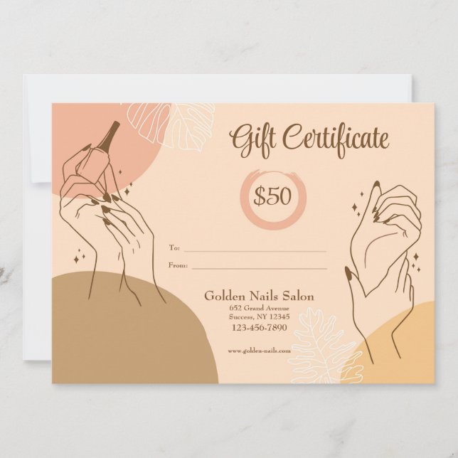 Certificado de regalo de venta de uñas (Anverso)