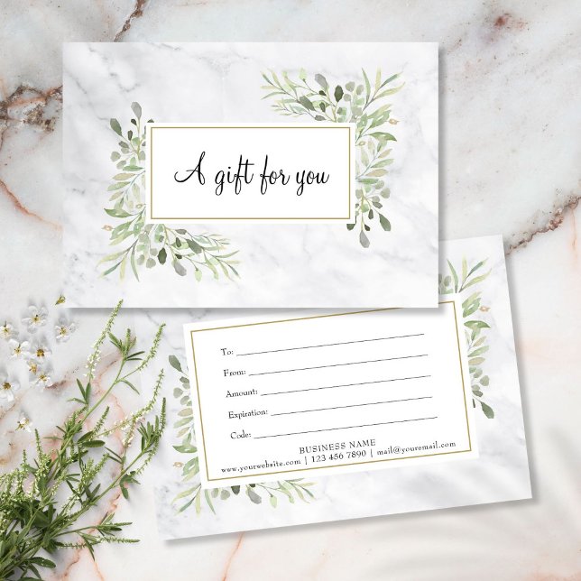 Certificado de regalo de verde mármol elegante flo (Elegant Marble Greenery Floral Gift Certificate)