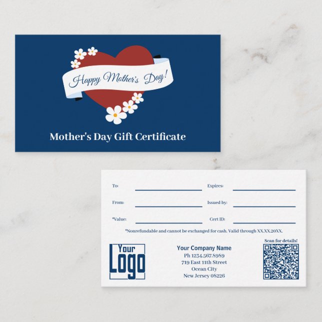 Certificado de regalo del Día de la Madre para el  (Anverso / Reverso)