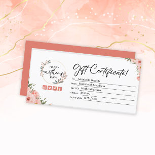 Certificado de regalo del Día de las Madres Floral