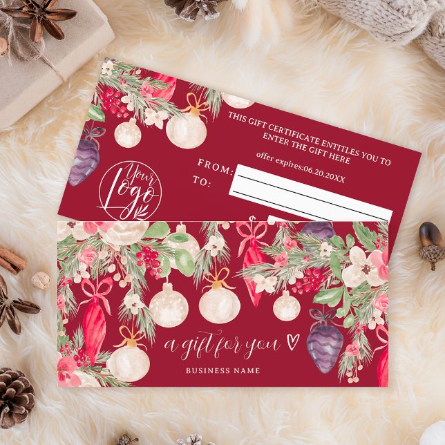 Certificado de regalo del logotipo de Navidades de (Festive winter Christmas logo gift certificate on red)