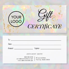 certificado de regalo del logotipo de opal stone