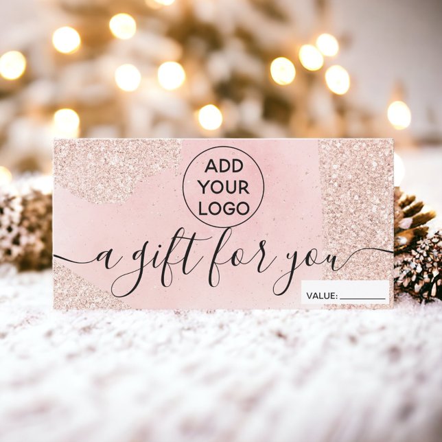 Certificado de regalo del logotipo rosa del purpur (Rose gold glitter pink logo gift certificate)