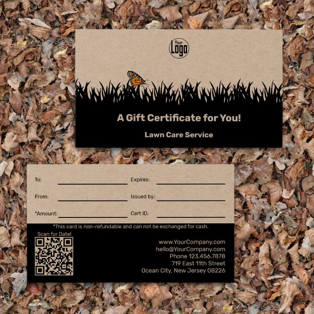 Certificado de regalo del servicio de mantenimient (Garden Maintenance Service Gift Certificate - Khaki & Black)
