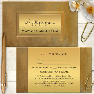 Certificado de regalo dorado artístico elegante