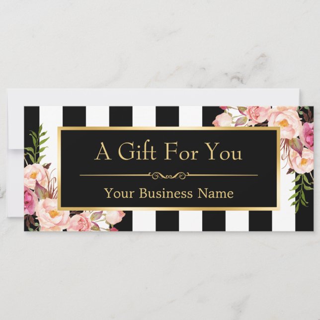 Certificado de regalo Dorado Floral Bandas blancas (Anverso)