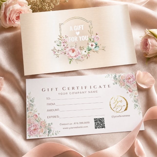 Certificado de regalo dorado floral rosa moderno (#certificate #giftcard #pinkfloralvoucher #pinkfloralandgold #luxurygiftcard #beautysalon #romantic)