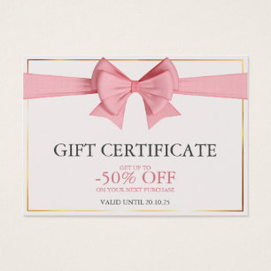 Certificado de regalo elegante de crema para negoc