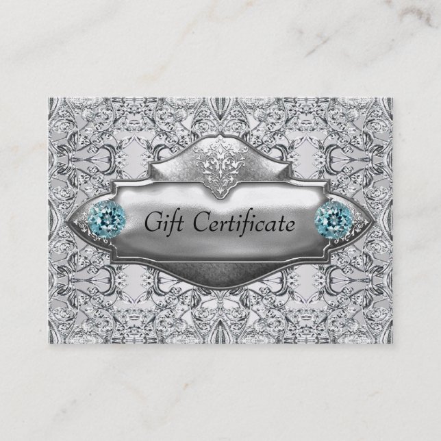 Certificado de regalo elegante de encaje azul turq (Anverso)